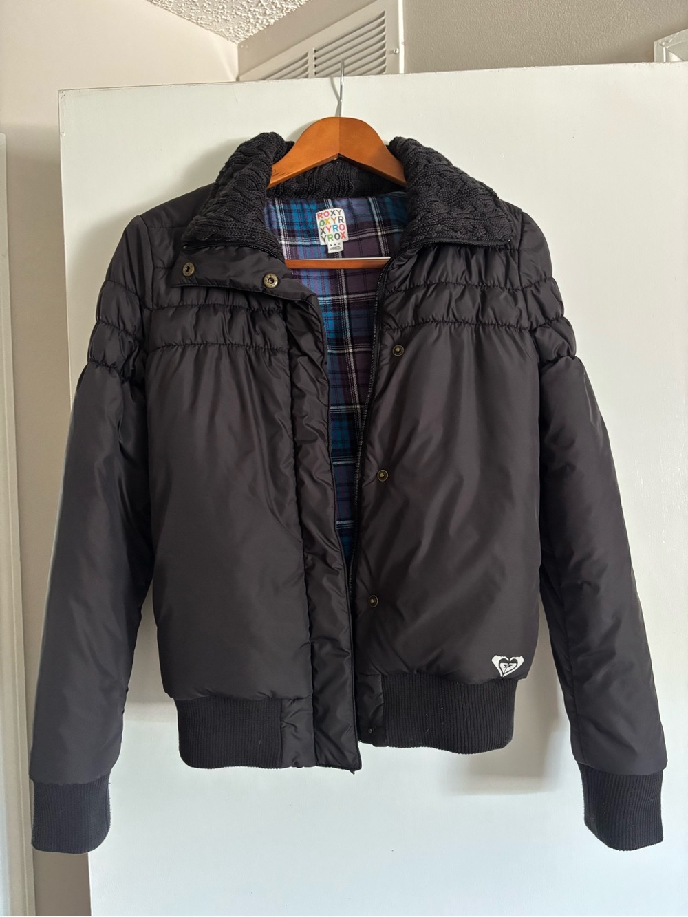 Roxy Black Puffer Jacket with Sherpa Collar